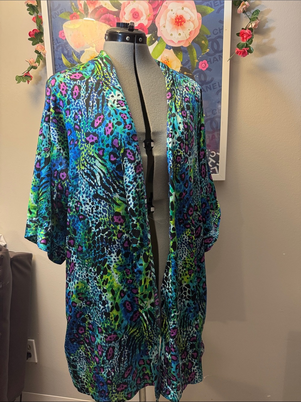 Victoria's Secret Blue, Green & Purple Animal Print Swim Cover-Up Kimono